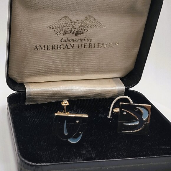 Mens Cufflinks Speidel Goldtone Blue & Black Enamel Vintage Circa 1980's - Picture 4 of 7